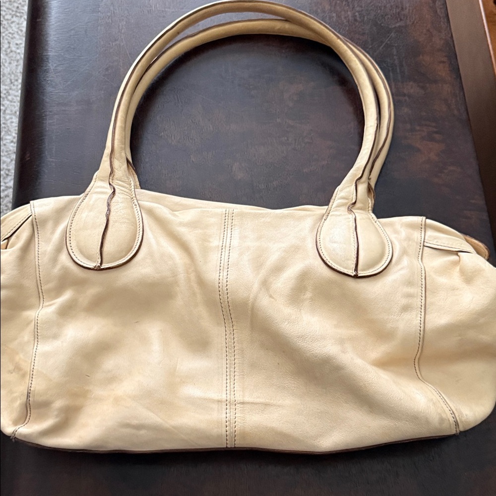Sundance Beige Leather Double-Handle Shoulder Bag
